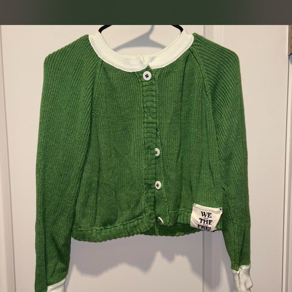 We The Free Green and White Cropped Button Cardigan